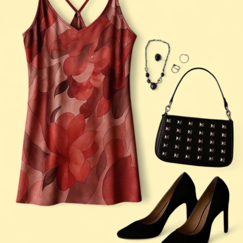 Stars Above Satin Slip Dress XL | Abstract Print Racerback Nightgown Loungewear - Picture 6 of 6